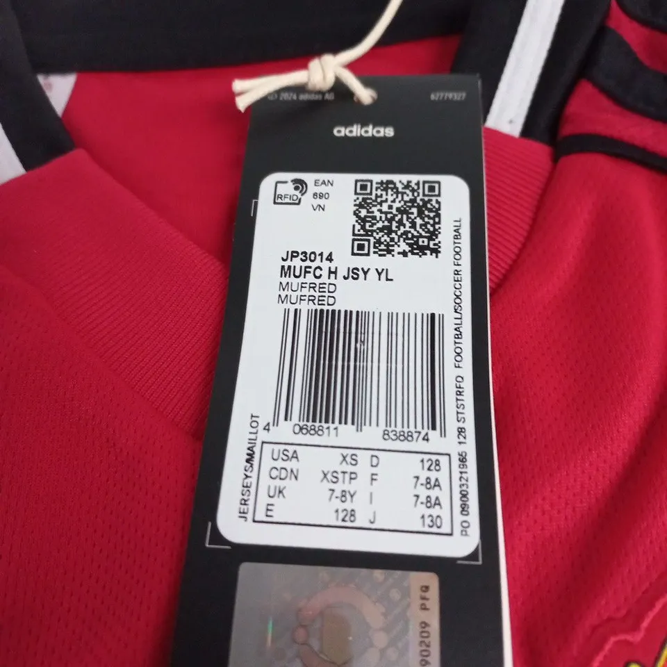 MANCHESTER UNITED FOOTBALL SHIRT – RED ADIDAS JERSEY, YOUTH UK 7-8