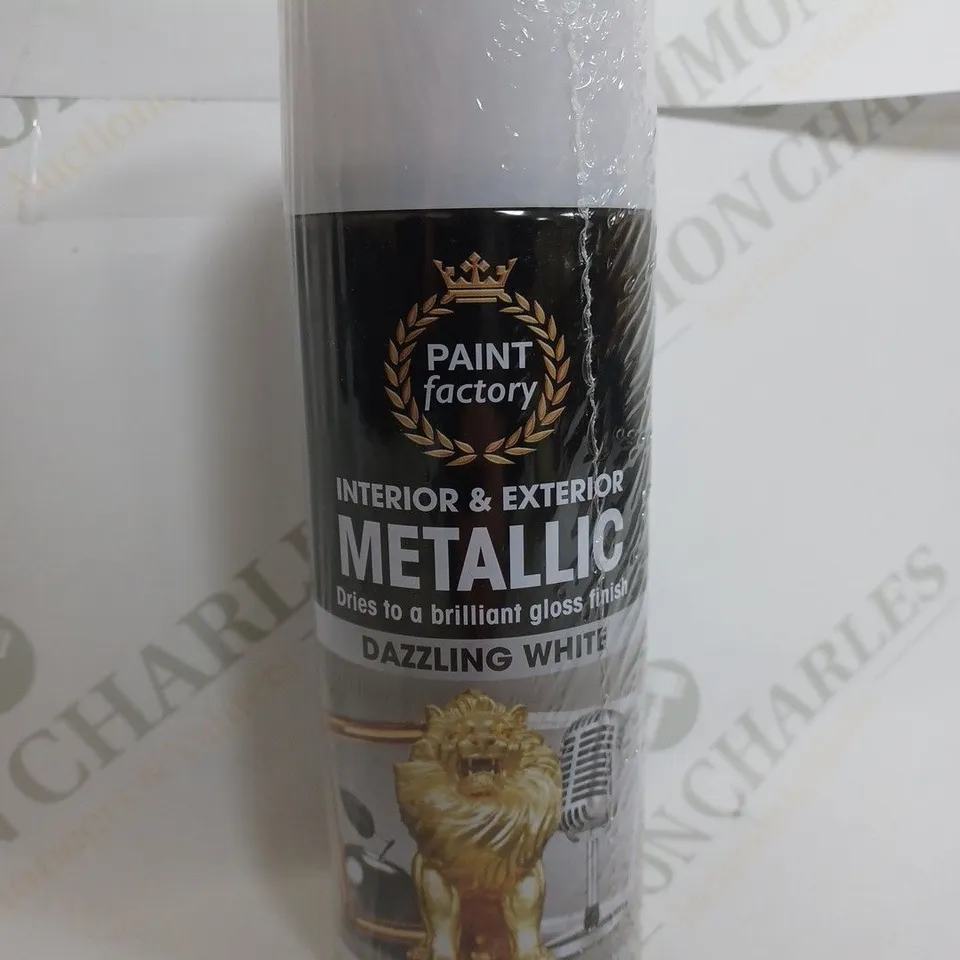 BOX OF 12 PAINT FACTORY METALLIC SPRAY PAINT DAZZLING WHITE 