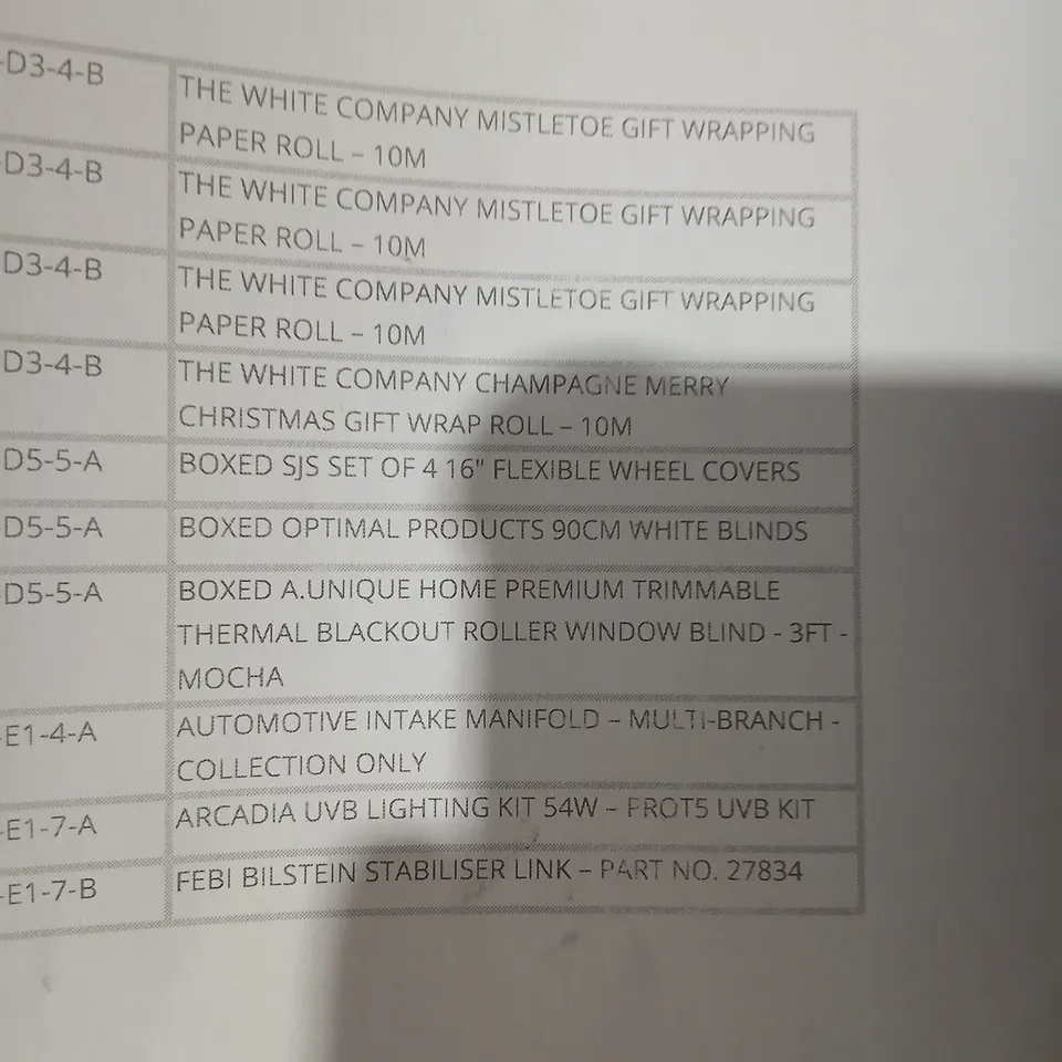 PALLET OF APPROXIMATELY 42 ASSORTED PRODUCTS TO INCLUDE; MADONNA SWEET TOUR MUG, SMART HUB SH20A, CREATOLOGY3D STRUCTURE, AUTOMOTIVE INYAKE MANOFOLD, THE WHITE COMPANY GIFT WRAPPING PAPER, WOLTU WALL 