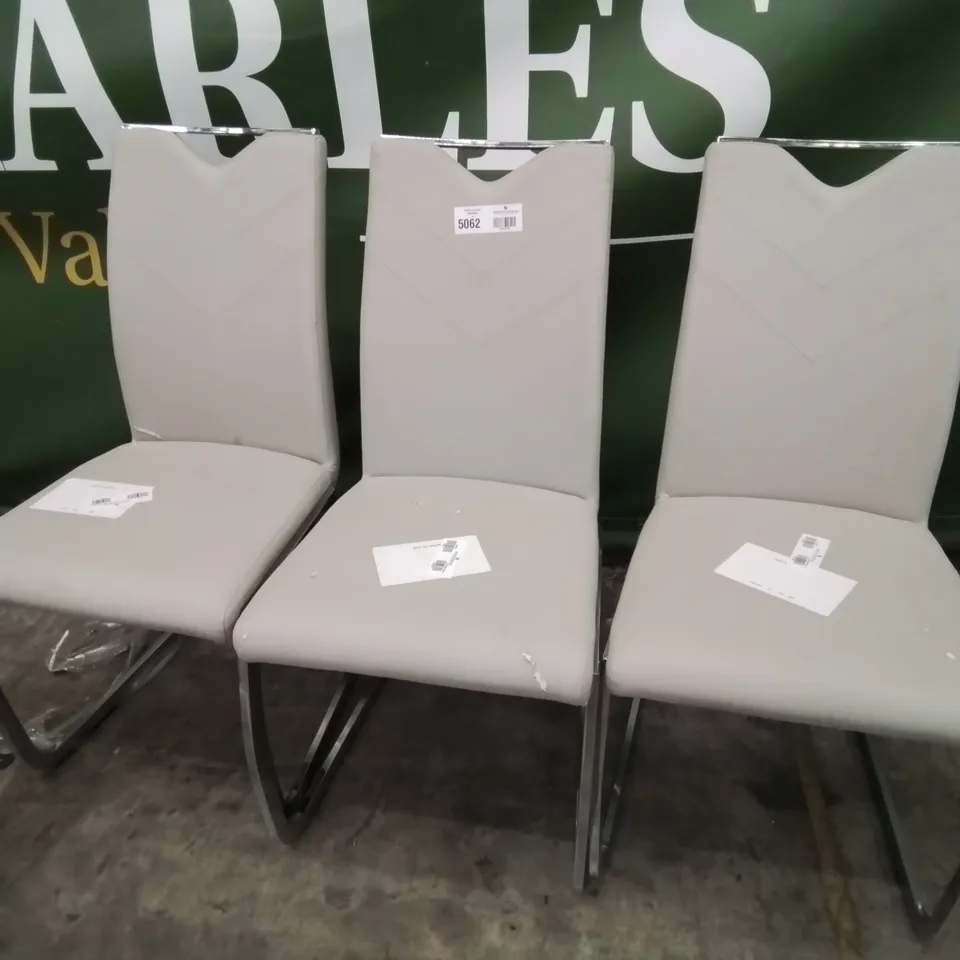 SET OF THREE CHROME FRAMED UPHOLSTERED DINING CHAIRS GREY PU