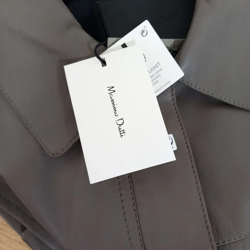 MASSIMO DUTTI GREY NATURAL LEATHER JACKET SIZE 12