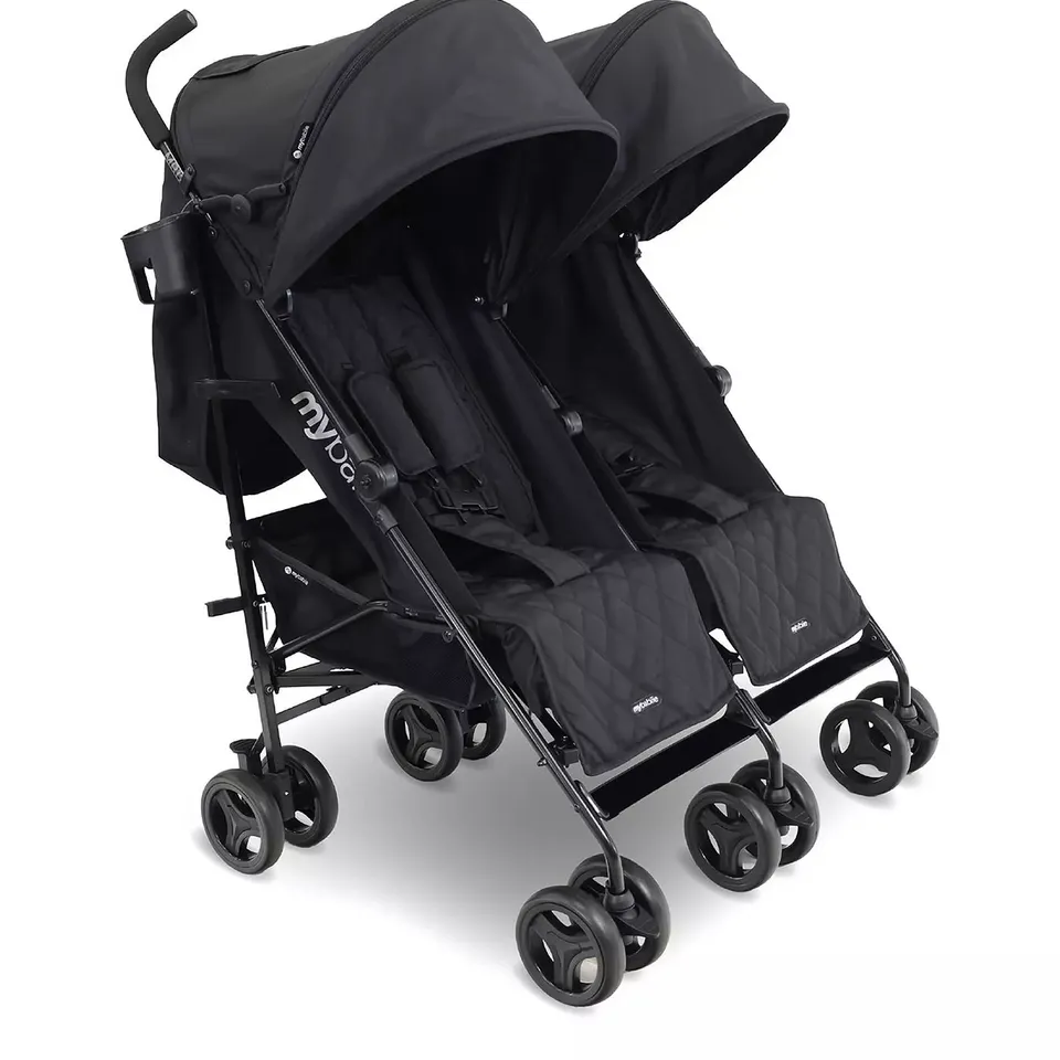 MY BABIIE MB12 LIGHTWEIGHT TWIN STROLLER - BLACK