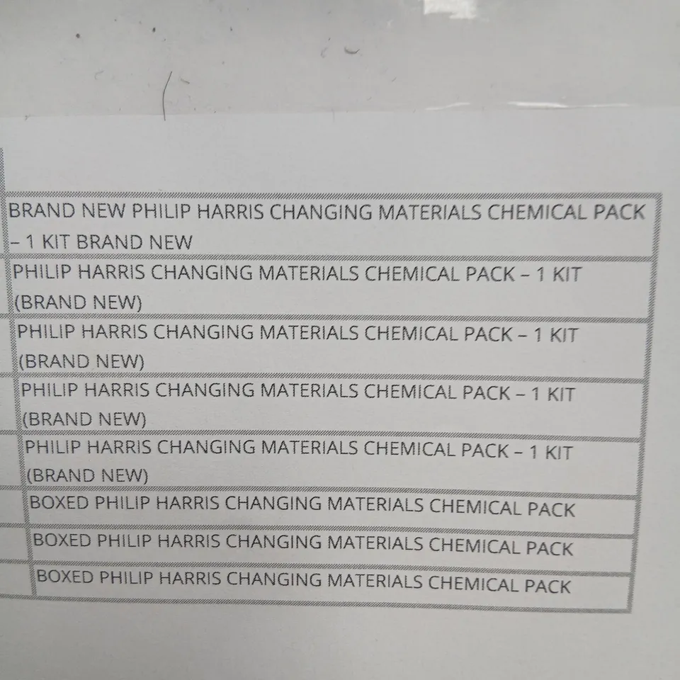 CAGE OF APPROXIMATELY 8 PHILIPS HARRIS CHANGING MATERIALS CHEMICAL PACK