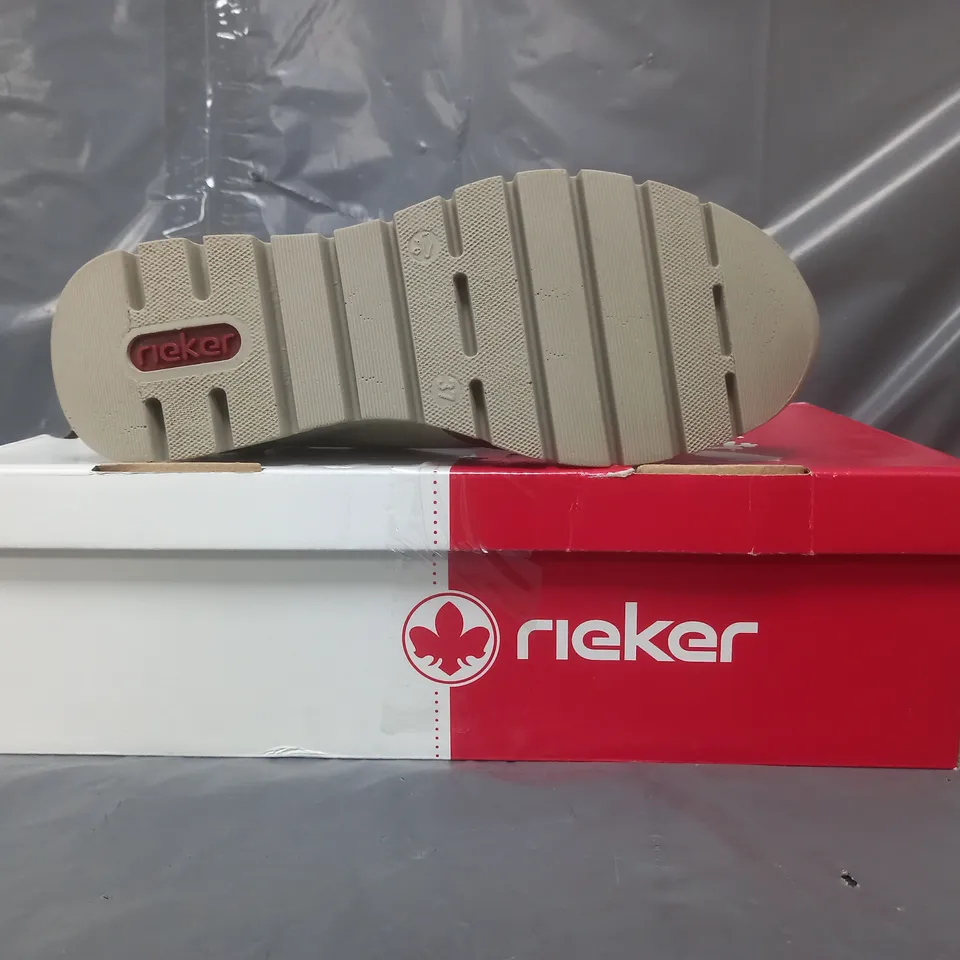 BOXED PAIR OF RIEKER TRAINERS IN BROWN SIZE 4