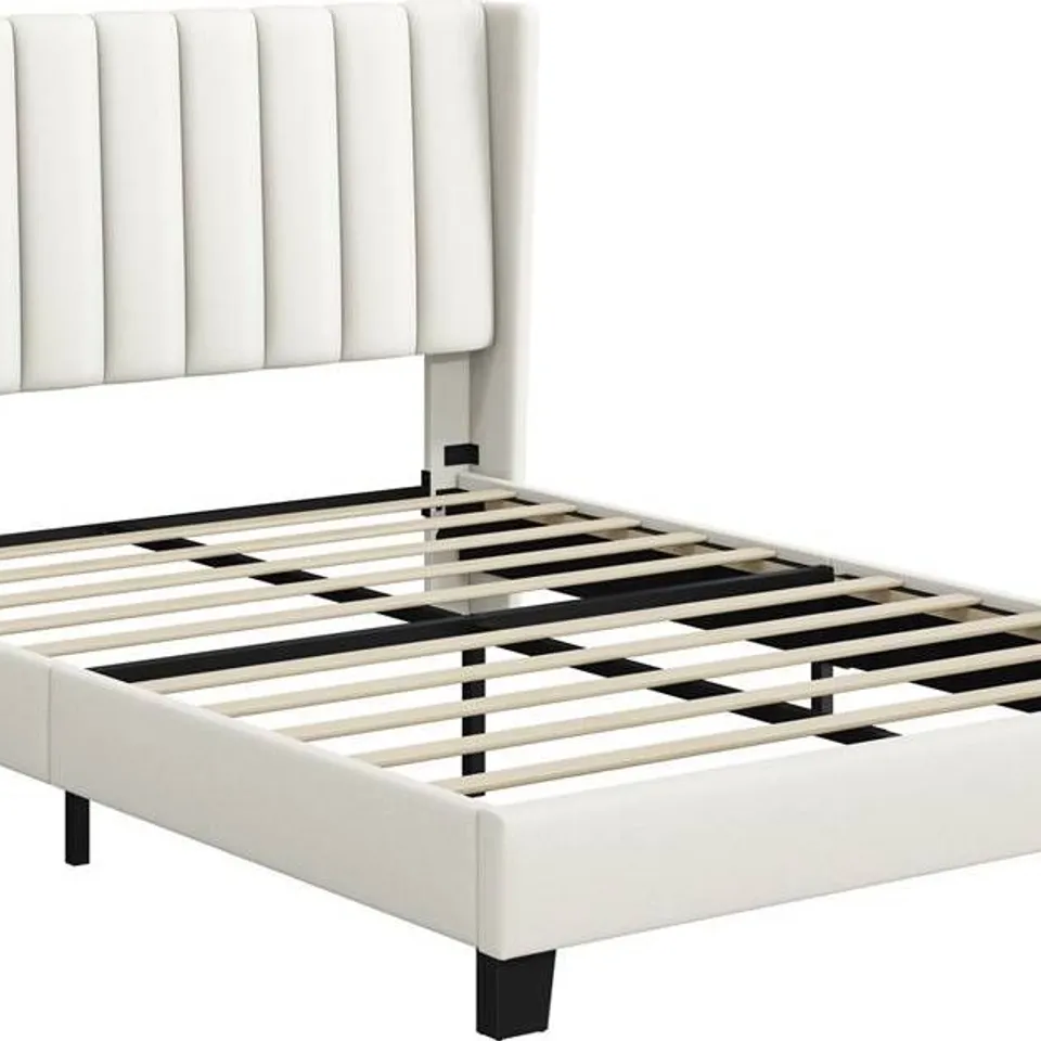YAHEETECH UPHOLSTERED DOUBLE BEIGE 141.5X199.5CM (1BOX)