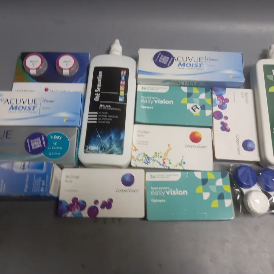 LOT OF ASSORTED EYE CARE ITEMS TO INCLUDE SPECSAVERS, ACUVUE AND REBU