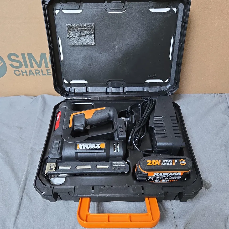 WORX 20V POWERSHARE NAIL FORCE 2-IN-1 NAILER/STAPLER KIT IN CASE
