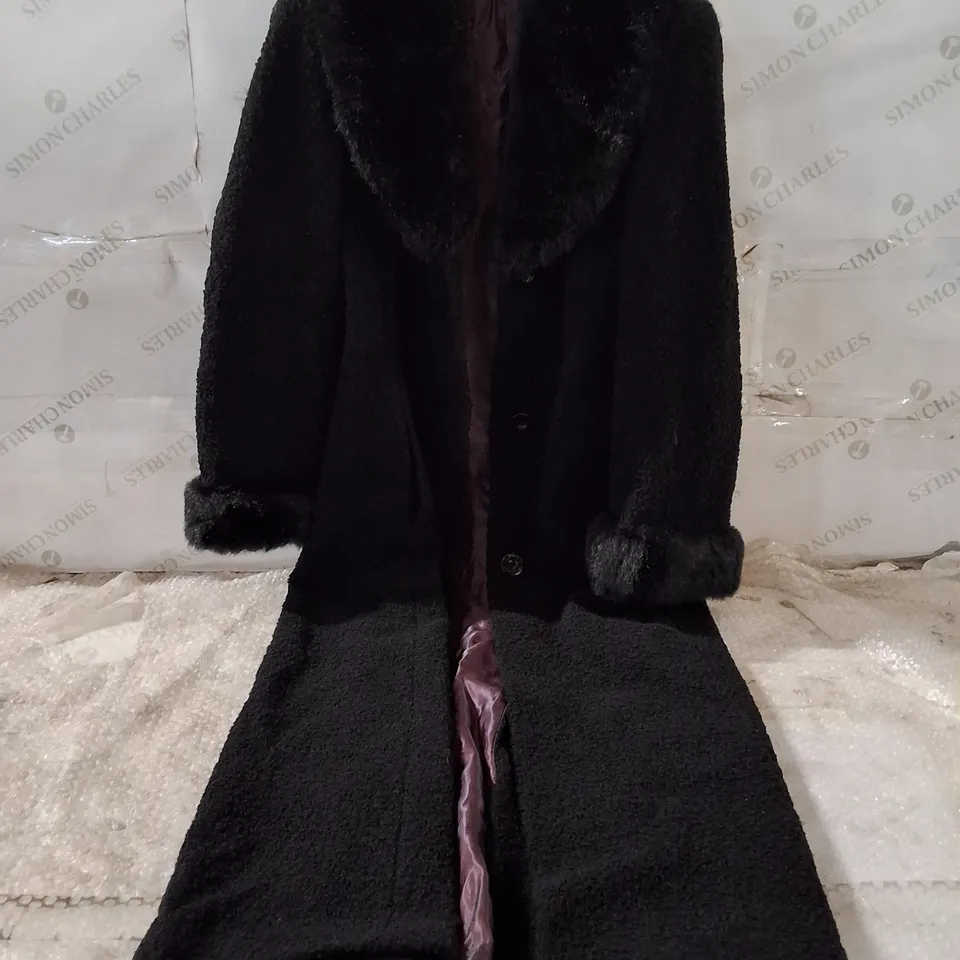 M&S WOOL RICH BLEND BLACK COAT WITH STORAGE BAG, UK 14 (EU 42) – WOMEN