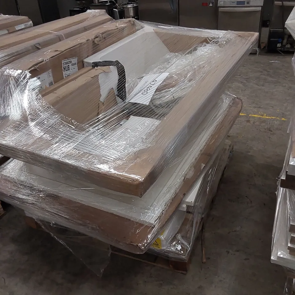 PALLET TO CONTAIN ASSORTED BATHROOM PRODUCTS; INCLUDES BATH, SHOWER TRAYS, BASIN TOP ETC