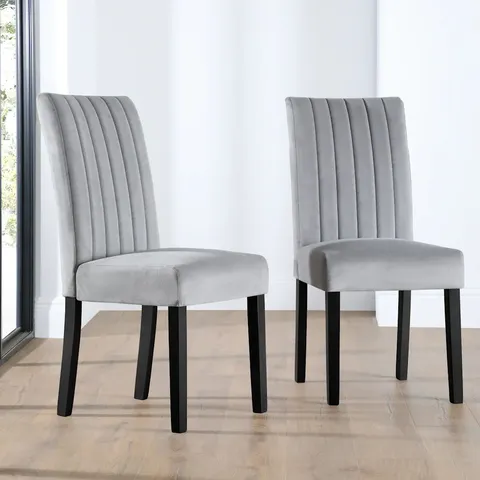 BOXED SALISBURY DINING CHAIR, GREY CLASSIC VELVET & BLACK SOLID HARDWOOD 