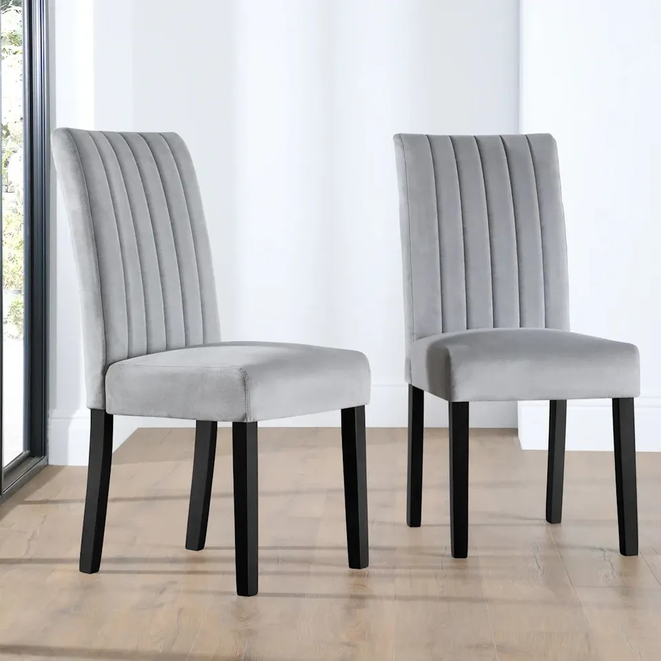 BOXED SALISBURY DINING CHAIR, GREY CLASSIC VELVET & BLACK SOLID HARDWOOD 