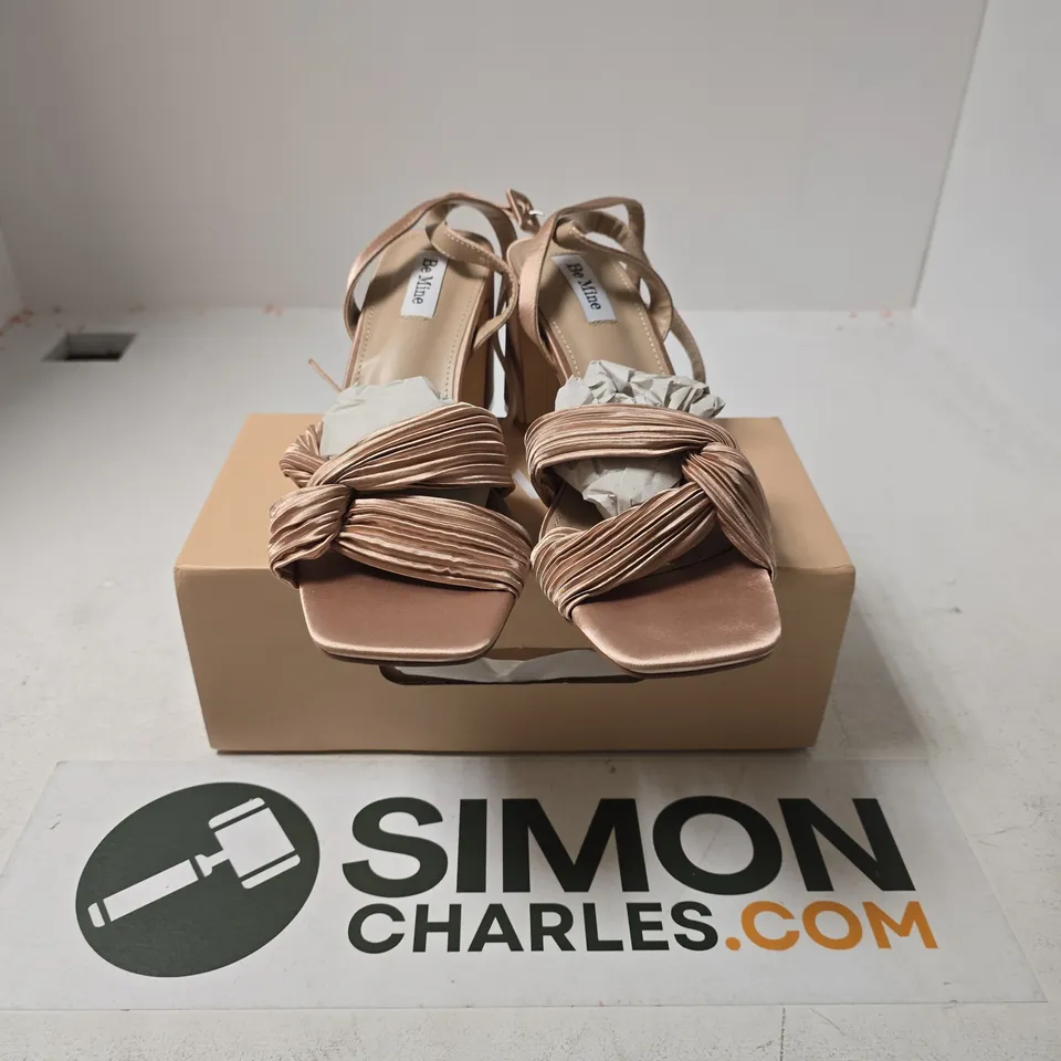 BOXED PAIR OF BE MINE DIVAA HEELS IN BLUSH SATIN - SIZE 8