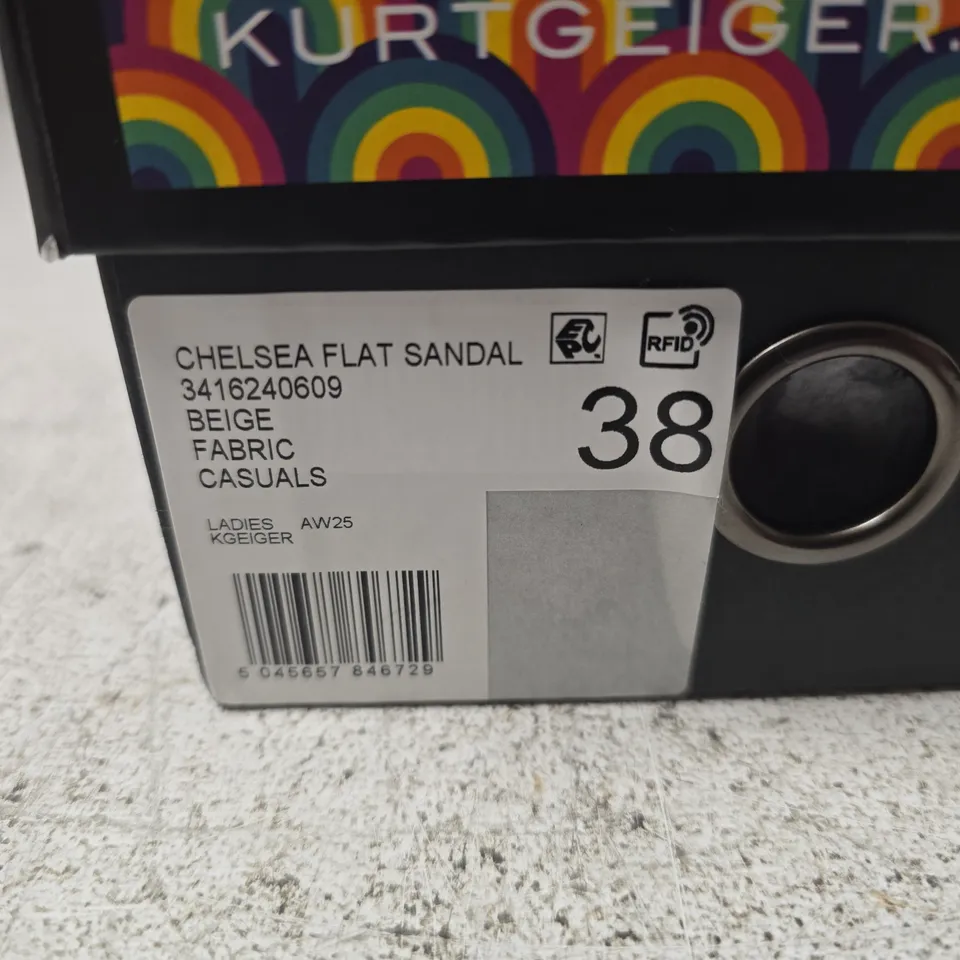KURT GEIGER CHELSEA FLAT SANDALS – EMBROIDERED BLACK, UK 5 (EU 38)