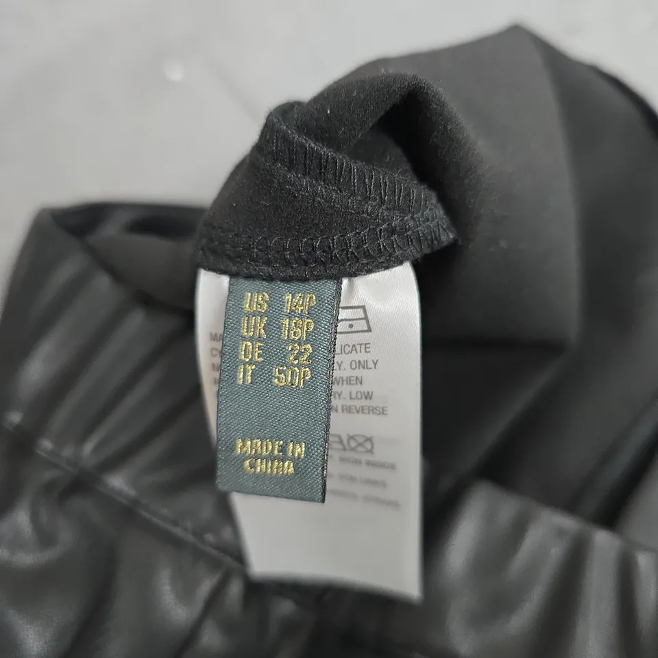 RUTH LANGFORD BLACK LEATHER-LOOK TROUSERS – UK 18P (US 14P)