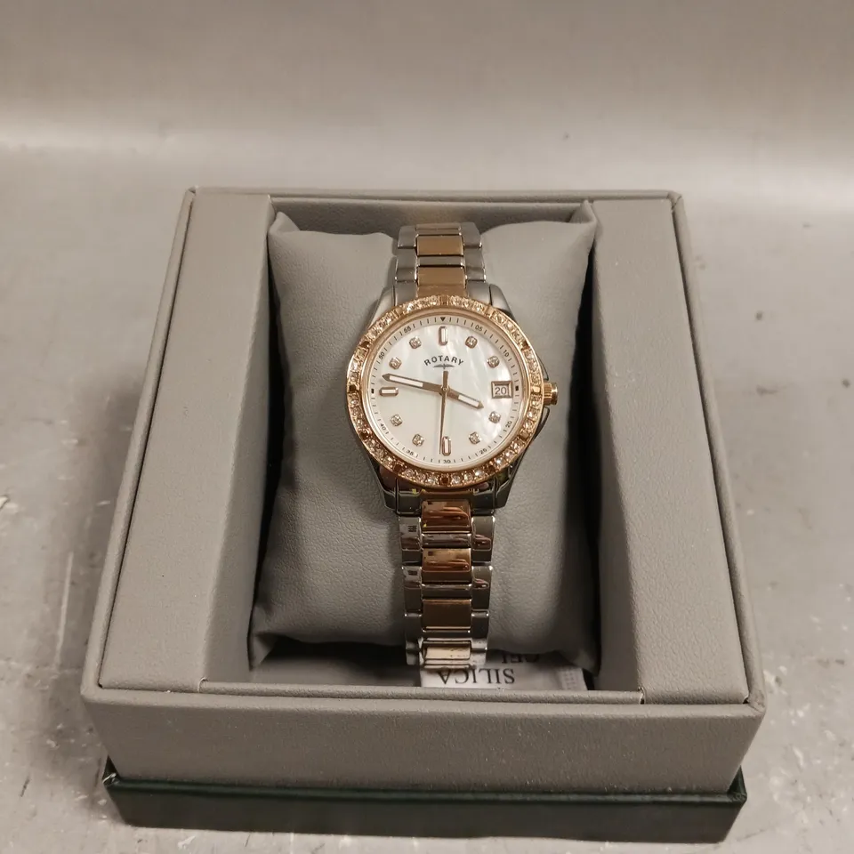 BOXED ROTARY PEARL EFFECT DIAL WATCH 