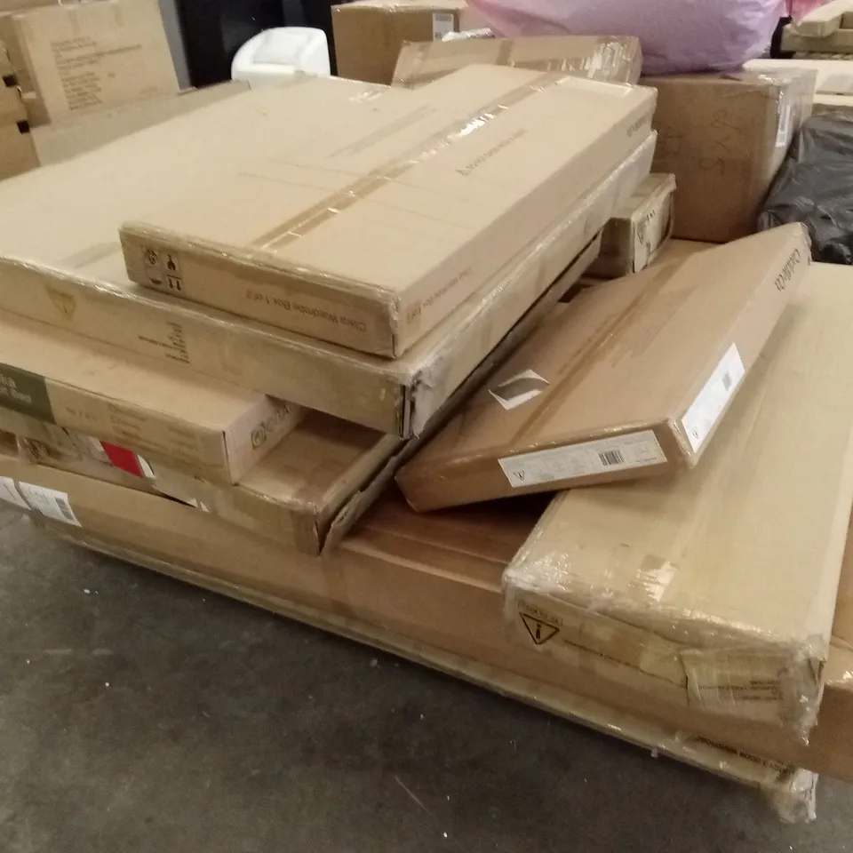 PALLET OF ASSORTED INCOMPLETE DESIGNER FURNITURE PARTS AND PIECES 
