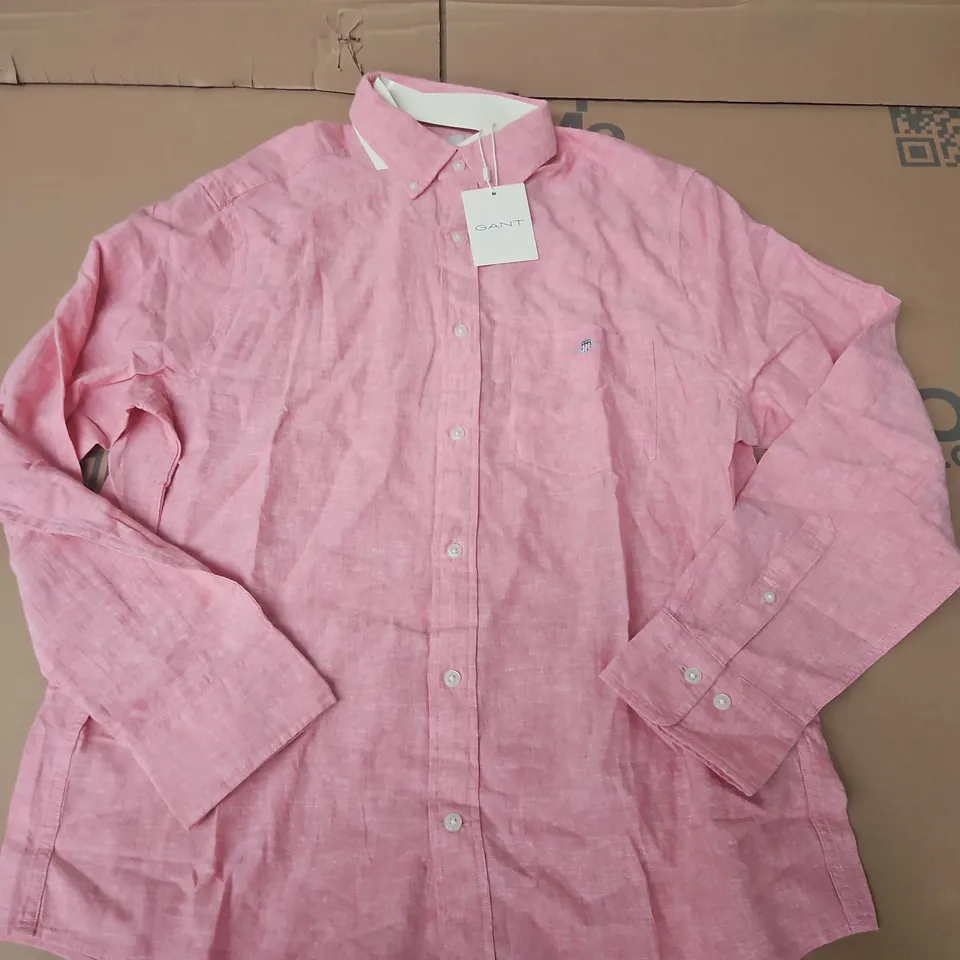 GANT REG COTTON LINEN SHIRT IN ROSE PINK - LARGE