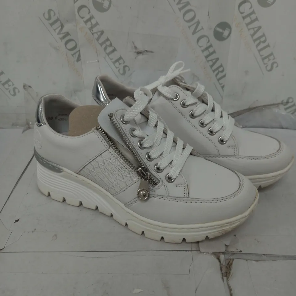 RIEKER LADIES LACE UP TRAINERS IN WHITE - 5
