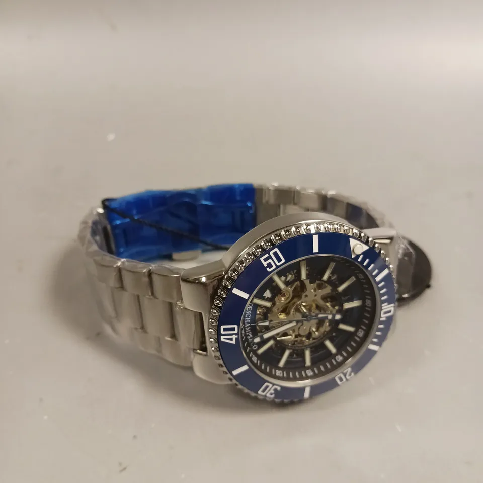 MENS DESCHAMPS & CO AUTOMATIC WATCH – SKELETON DIAL – CERAMIC BEZEL - STAINLESS STRAP
