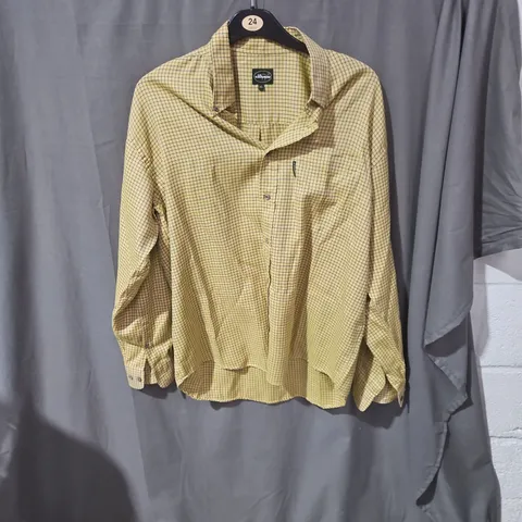 LE CHAMEAU MEN'S CHECK SHIRT – YELLOW/BEIGE WITH BLUE WINDOWPANE, UK XL