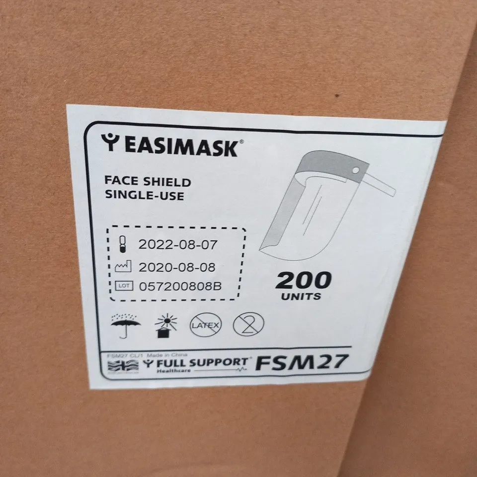 PALLET OF APPROXIMATELY 3600 EASIMARK FACE SHIELDS SINGLE USE 