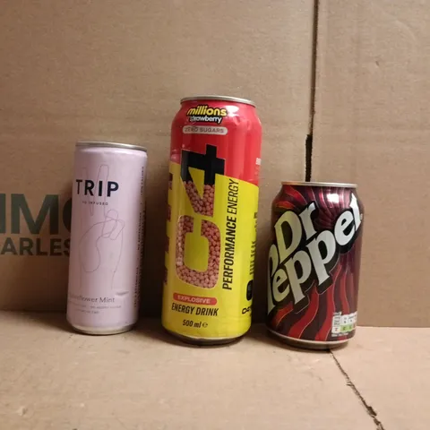 APPROXIMATELY 10 ASSORTED FOOD AND DRINK ITEMS TO INCLUDE DR PEPPER, C4, TRIP, ETC