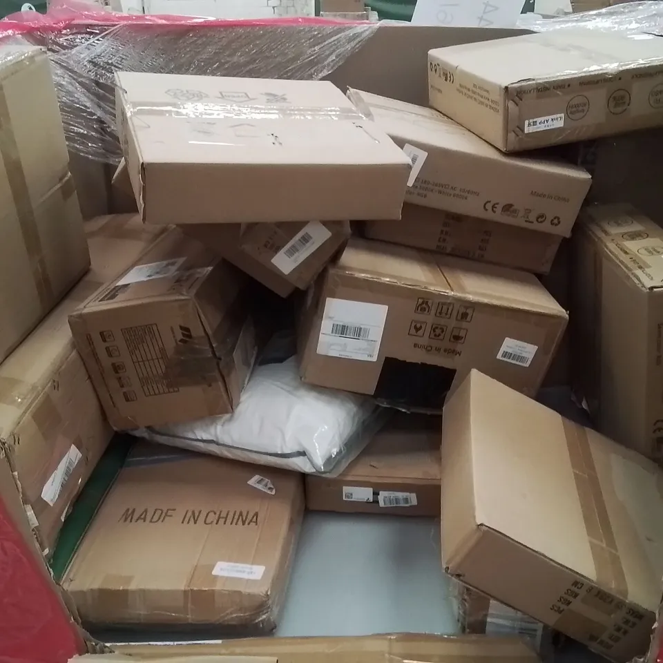 PALLET OF ASSORTED HOUSEHOLD GOODS AND PRODUCTS TO INCLUDE; TOP SMART MUSIC LED CEILING LIGHTS, SHOWER TENT, SCOOTER, ELECTRIC INDOOR GRILL ETC