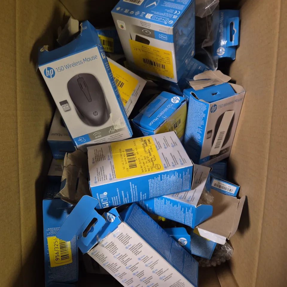 APPROXIMATELY 20 ASSORTED HP ELECTRICAL PRODUCTS TO INCLUDE WIRED MICE, WIRELESS MICE, WEBCAMS ETC 