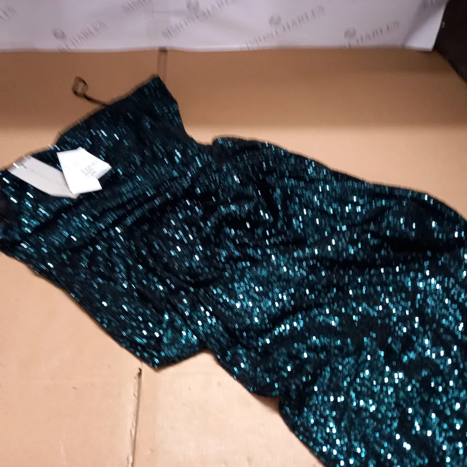 QUIZ GREEN SEQUIN RUCHED MIDI DRESS - 12
