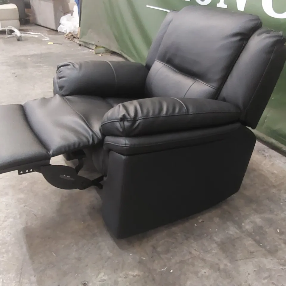 QUALITY DESIGNER ALBION BLACK FAUX LEATHER MANUAL RECLINER ARMCHAIR