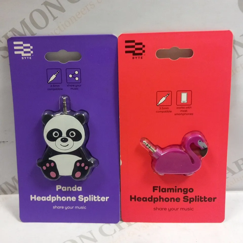9 ASSORTED BYTE HEADPHONE SPLITTERS TO INCLUDE; FLAMINGO AND PANDA