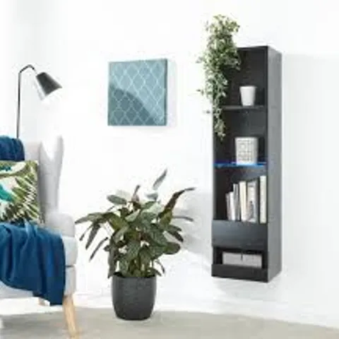 BRAND NEW BOXED GALICIA TALL SHELF UNIT WITH LED - BLACK