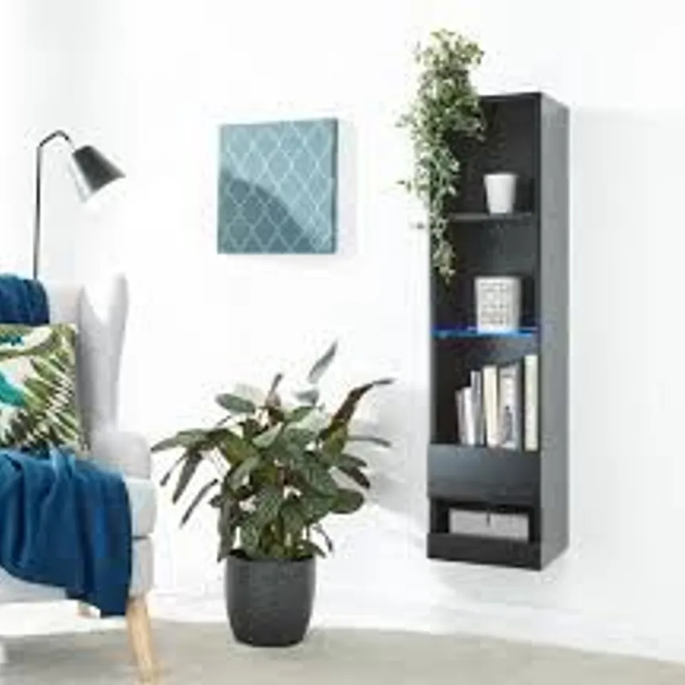 BRAND NEW BOXED GALICIA TALL SHELF UNIT WITH LED - BLACK