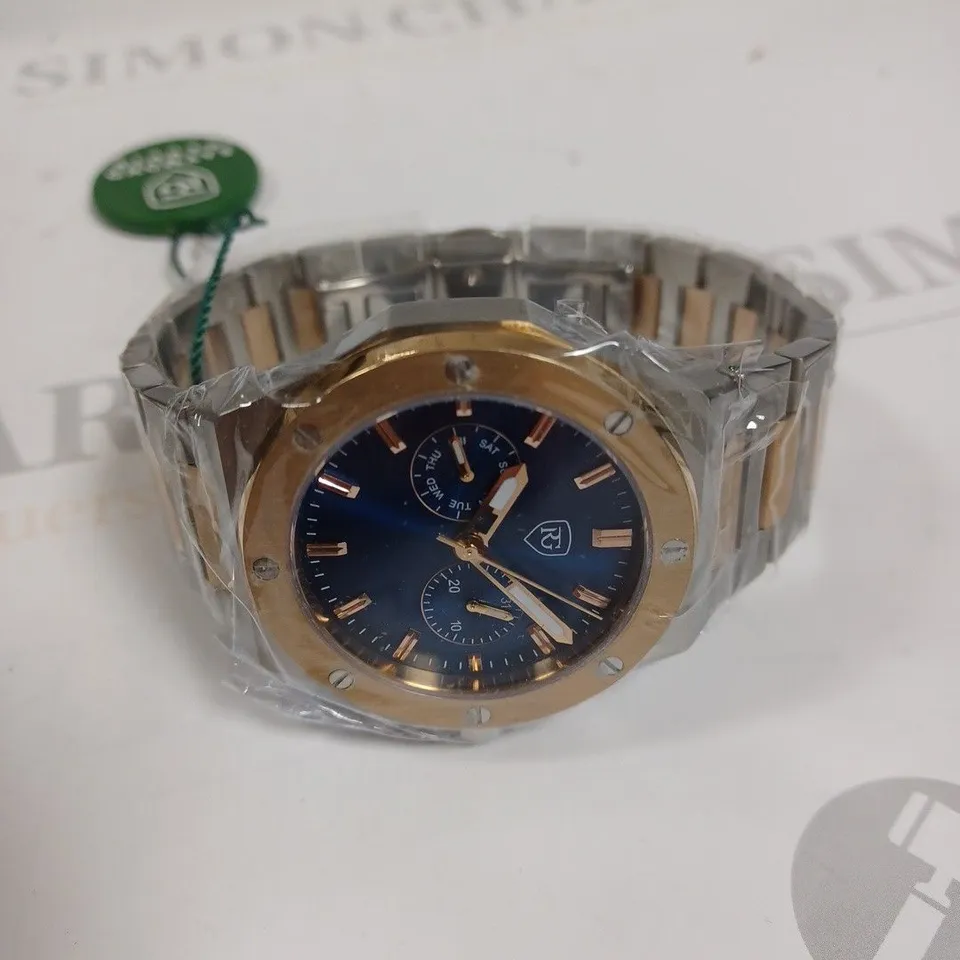 MENS RAYMOND GAUDIN CHRONOGRAPH WATCH – SUB DIALS WITH DATE – STAINLESS CASE & STRAP – 5ATM WATER RESISTANT - WOODEN GIFT BOX