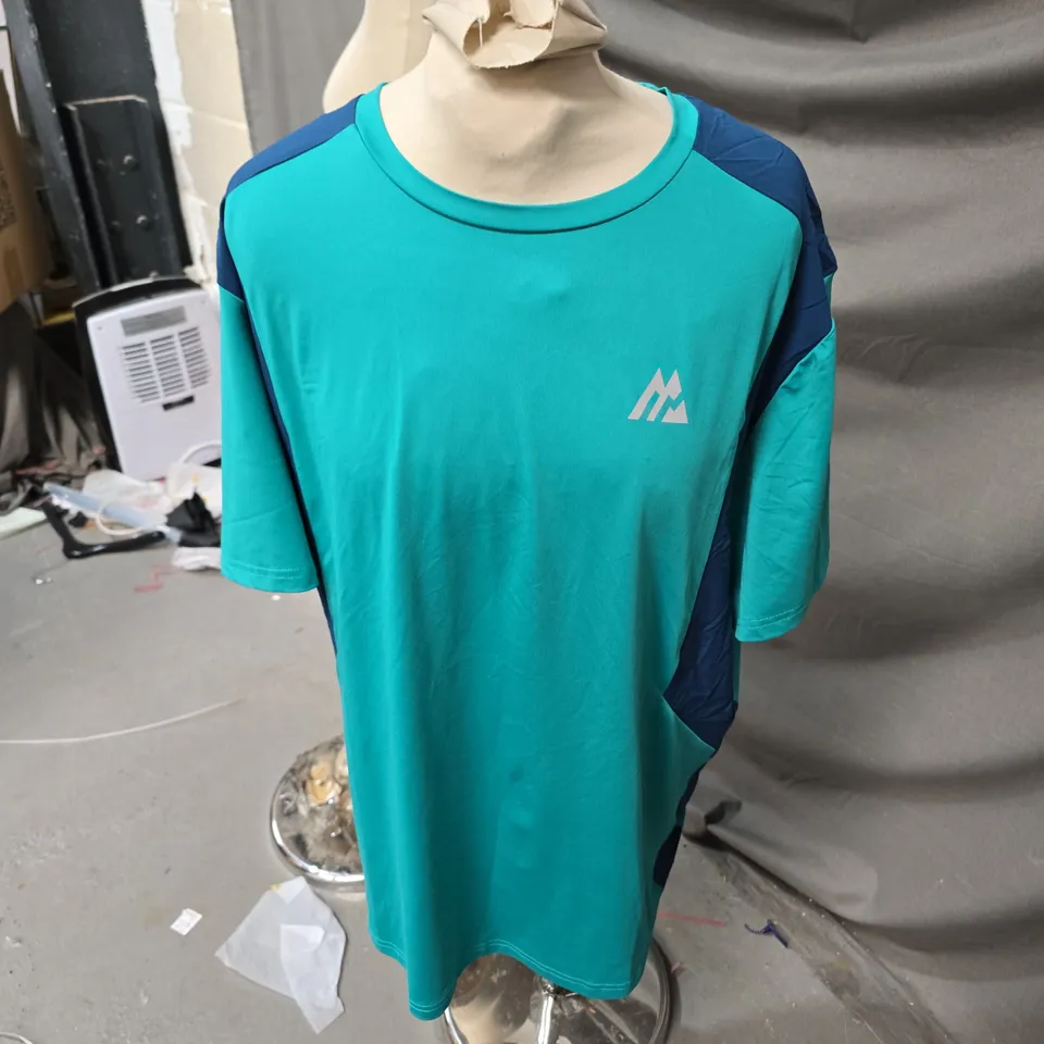 MONTIREX T-SHIRT – TEAL/BLUE COLOR-BLOCK WITH MOUNTAIN LOGO-SIZE L