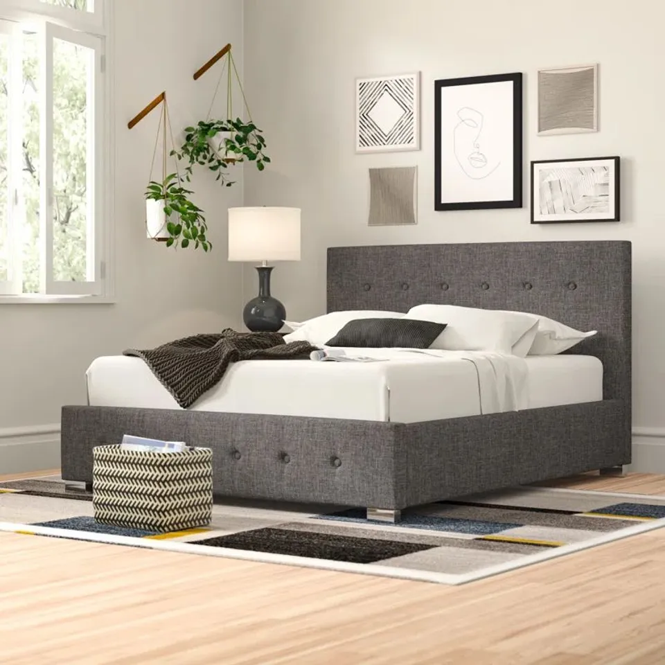 BOXED DELVIN UPHOLSTERED OTTOMAN BED - 4'6" DOUBLE, GREY (2 BOXES)