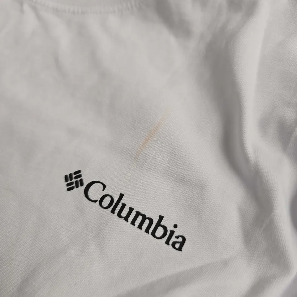 COLUMBIA BACK PRINT TEE IN WHITE SIZE L