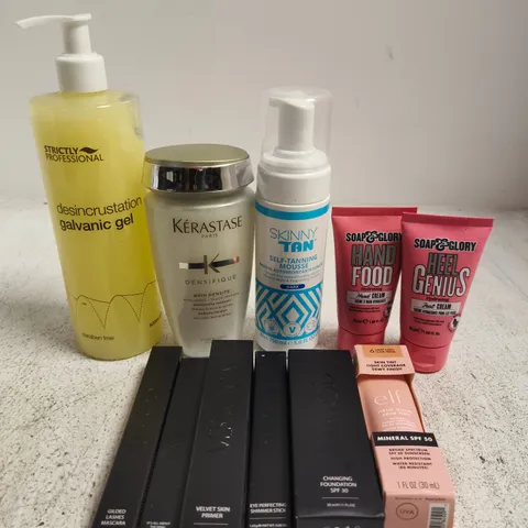 APPROX 12 ASSORTED BEAUTY PRODUCTS TO INCLUDE KERASTASE SHAMPOO, SKINNY TAN MOUSSE, SOAP&GLORY HAND FOOD, ETC