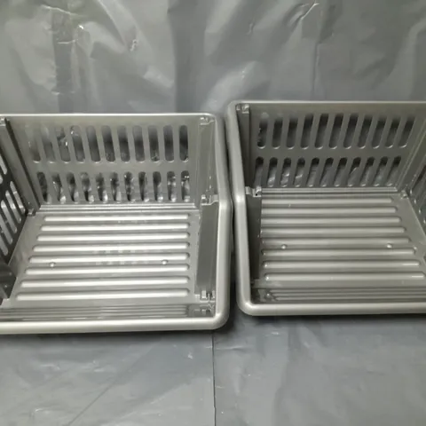 TWO SMALL PLASTIC STORAGE BASKETS