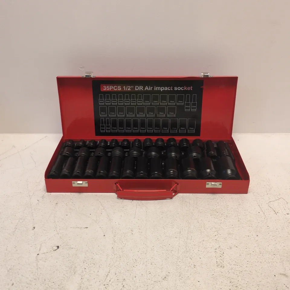 35-PIECE 1/2" DR AIR IMPACT SOCKET SET IN RED CASE