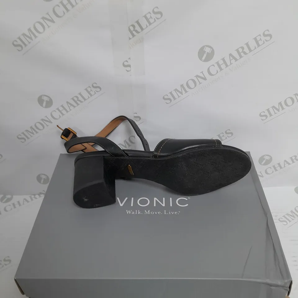 BOXED PAIR OF VIONIC BLACK BLOCK HEELS SIZE UNSPECIFIED 