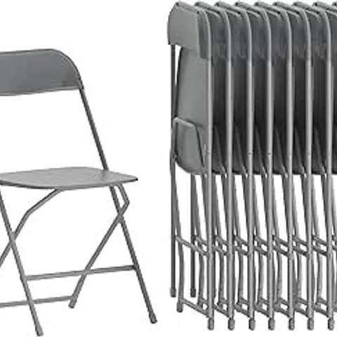 BOXED SET OF 10 FLASH FURNITURE LE-L-3-GREY-GG HERCULES 650 LB. CAPACITY LIGHTWEIGHT GRAY PLASTIC FOLDING CHAIRS