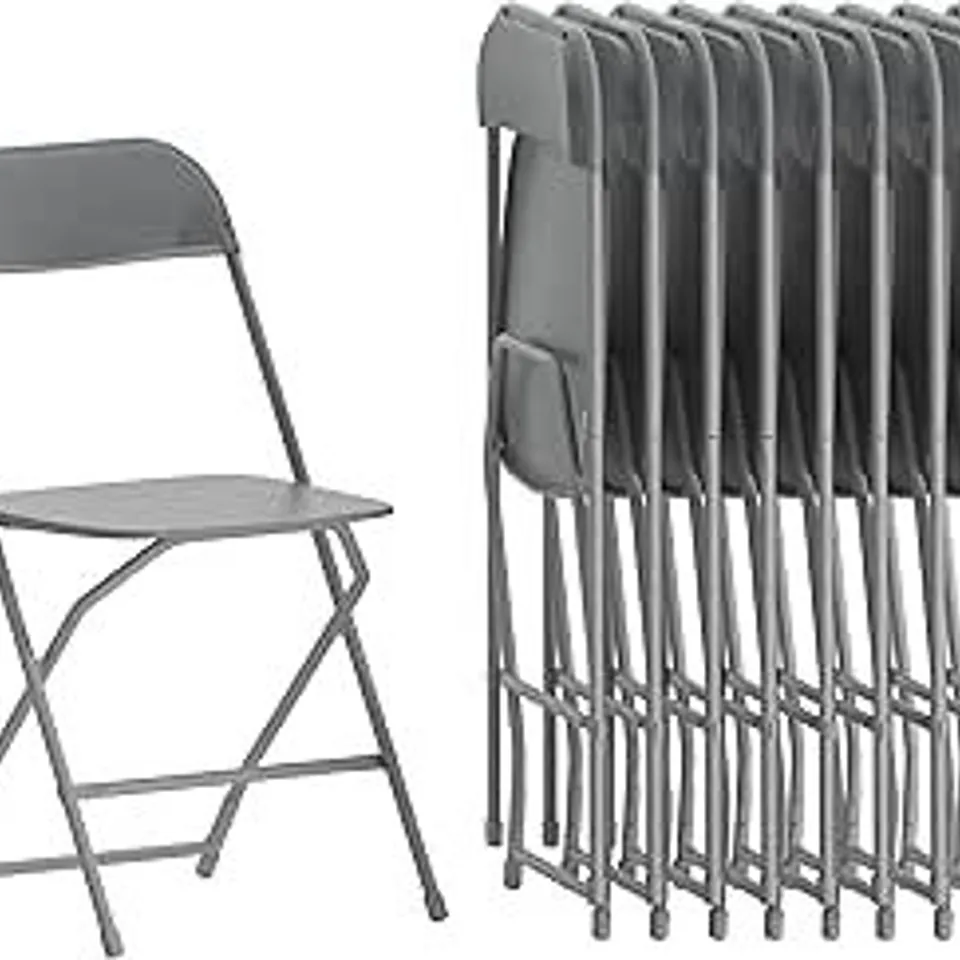 BOXED SET OF 10 FLASH FURNITURE LE-L-3-GREY-GG HERCULES 650 LB. CAPACITY LIGHTWEIGHT GRAY PLASTIC FOLDING CHAIRS