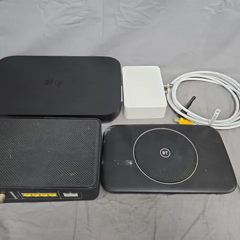 APPROXIMATELY 15 ASSORTED HOUSEHOLD ITEMS TO INCLUDE SKY BOX, ASSORTED CABLES AND BT BOX 
