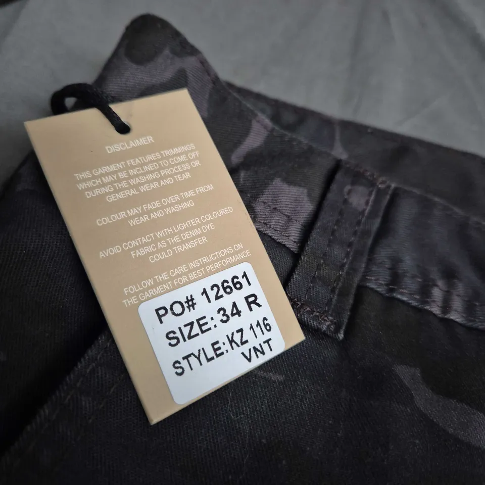 KRUZE DENIM CAMOUFLAGE CARGO PANTS – MEN'S UK 34R, STYLE KZ116 (VNT)