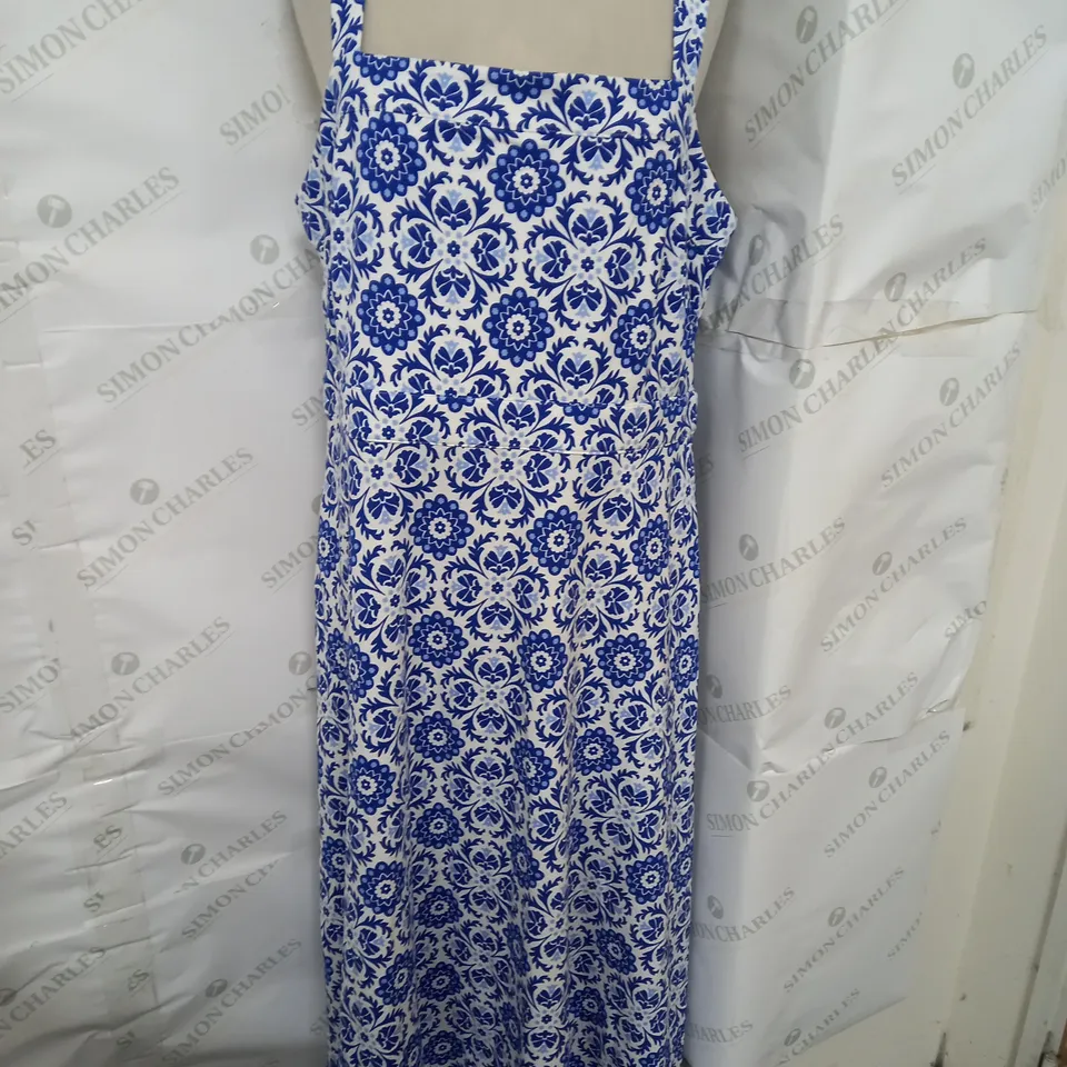 BODEN SQUARE NECK MIDI DRESS IN BLUE AND WHITE PRINT SIZE 16R