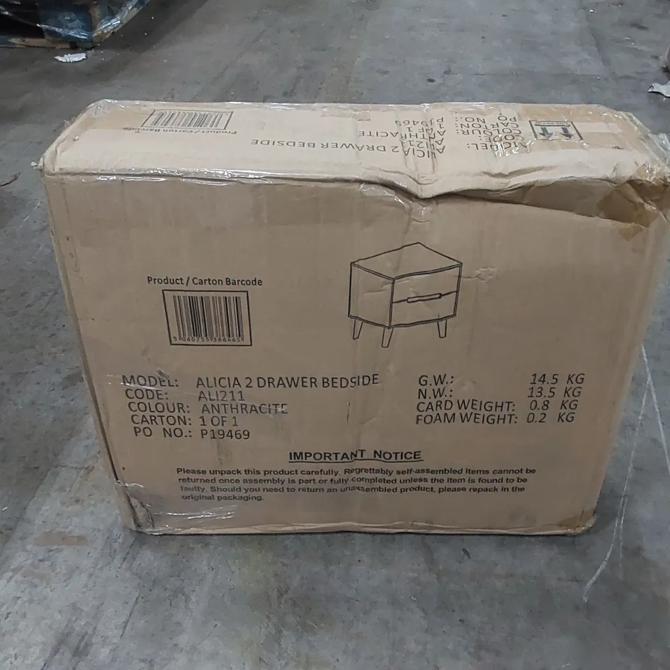 BOXED ALICIA 2 DRAWER BEDSIDE - ANTHRACITE (1 BOX)