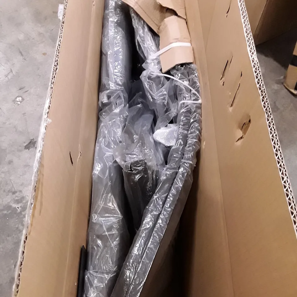 BOXED SET OF 2 BLACK METAL GARDEN CHAIRS WITH CUSHIONS