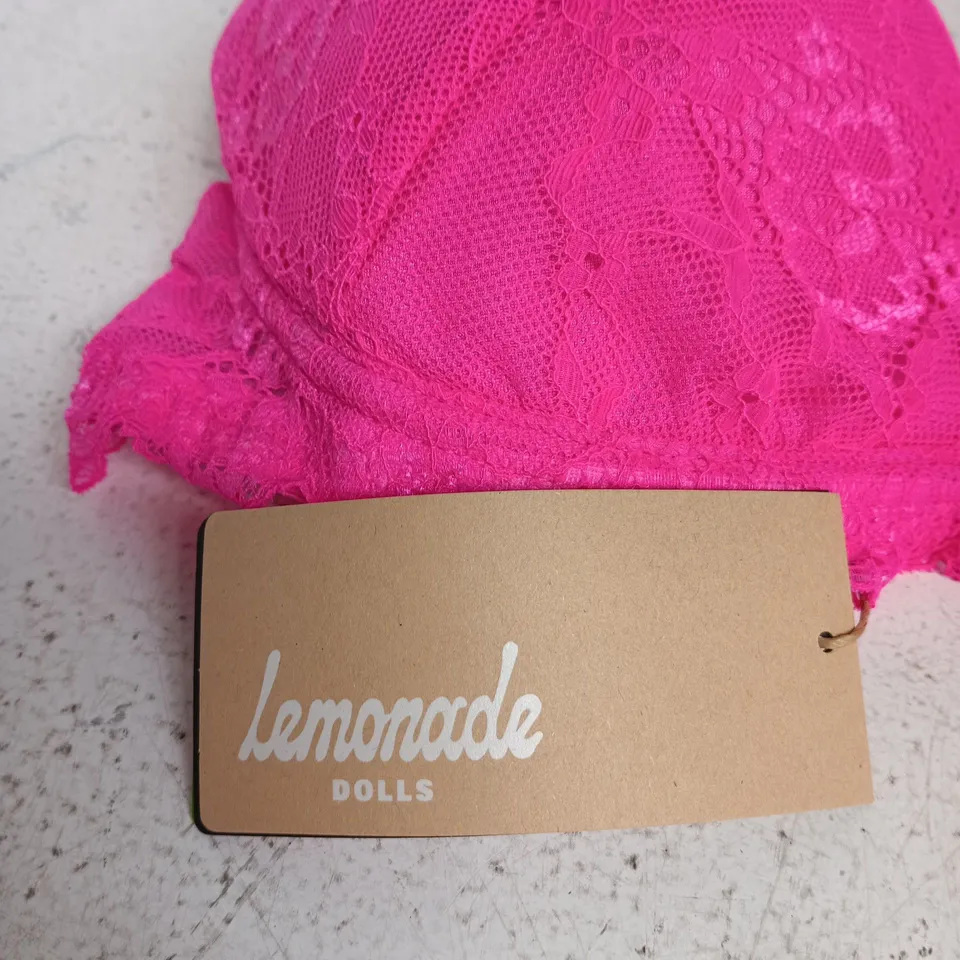 LEMONADE DOLLS NEON PINK LACE BRA – UK 36F