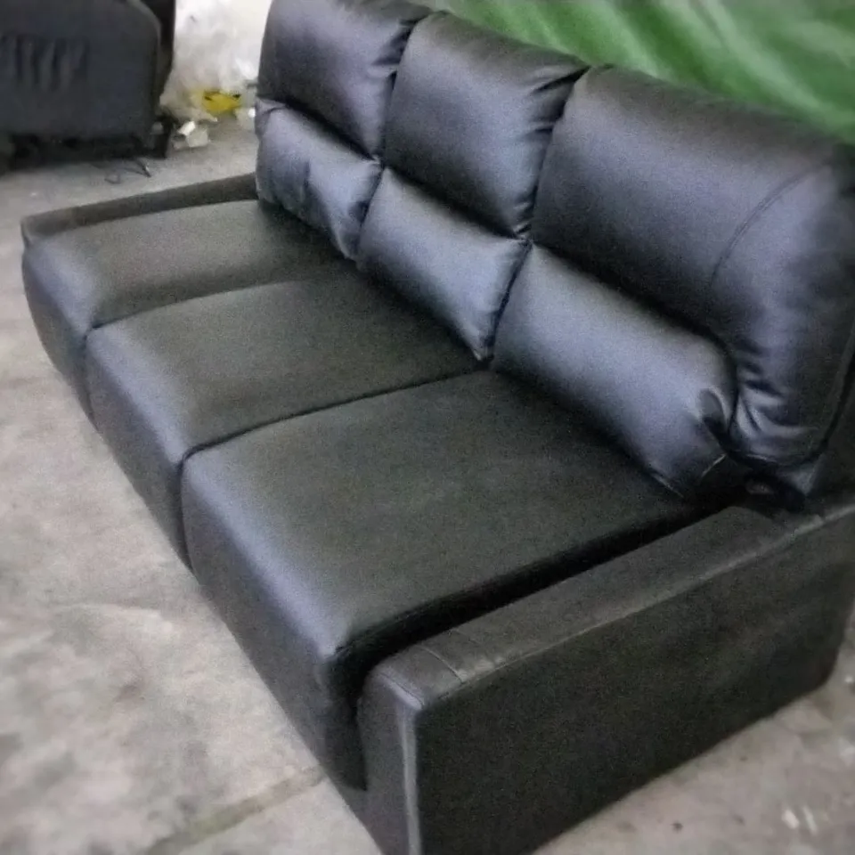 DESIGNER BLACK LEATHER 3 SEATER SOFA (ARMS MISSING)